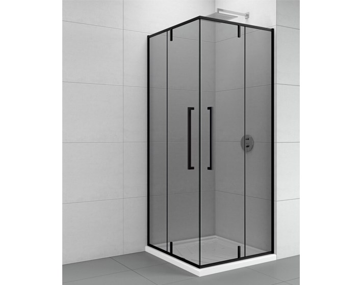 KABINA TUŠ KVADRATNA 90x90x200 OKRETNA VRATA CRNI OKVIR TAMNO STAKLO 6mm