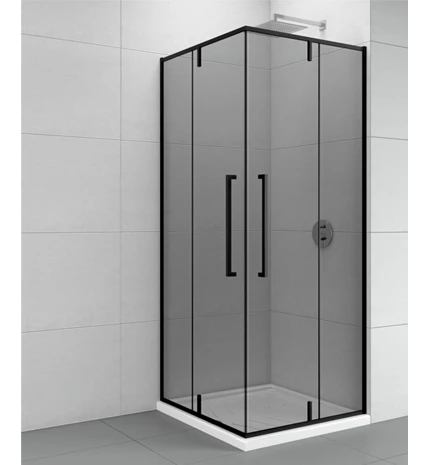 KABINA TUŠ KVADRATNA 90x90x200 OKRETNA VRATA CRNI OKVIR TAMNO STAKLO 6mm