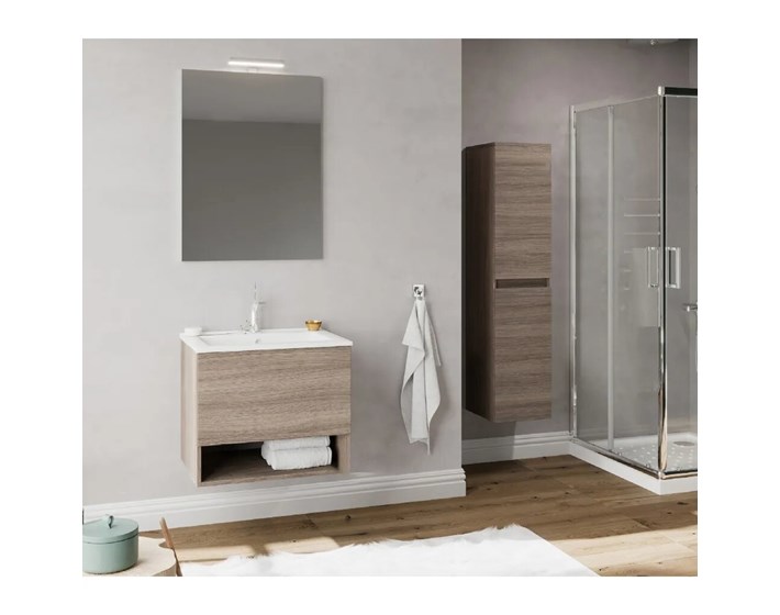 BAZA OSLO 60cm S UMIVAONIKOM 2 VRATA,OGLEDALO 60x80 cm I LED SVJETILJ.ROVERO GRI