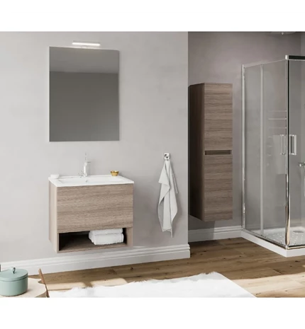 BAZA OSLO 60cm S UMIVAONIKOM 2 VRATA,OGLEDALO 60x80 cm I LED SVJETILJ.ROVERO GRI