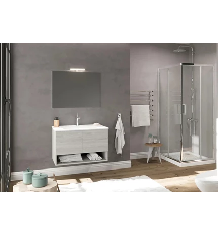 BAZA OSLO 80cm S UMIVAONIKOM 2 VRATA,OGLEDALO 80x80 cm I LED SVJETILJ.ROVERO GRI