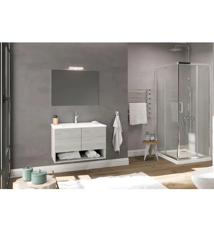 BAZA OSLO 80cm S UMIVAONIKOM 2 VRATA,OGLEDALO 80x80 cm I LED SVJETILJ.ROVERO GRI