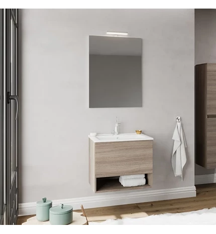 BAZA OSLO 80cm S UMIVAONIKOM 2 VRATA,OGLEDALO 80x80 cm I LED SVJETILJ.ROVERO FUM