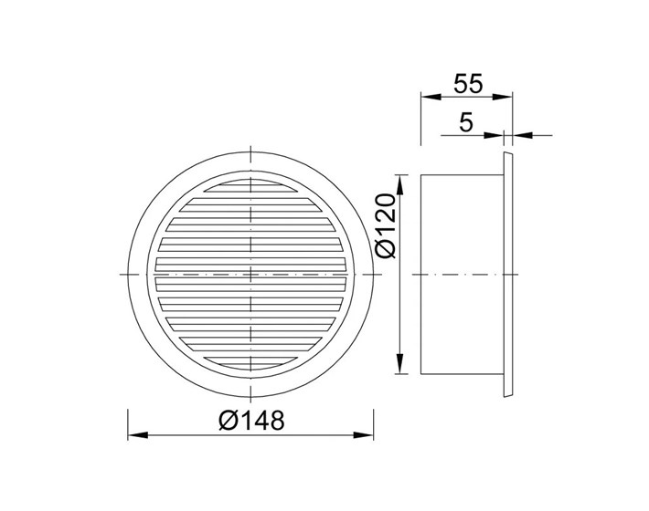 ODZRAČNIK PVC fi 148/120 mm SA MREŽICOM I NASTAVKOM BIJELI