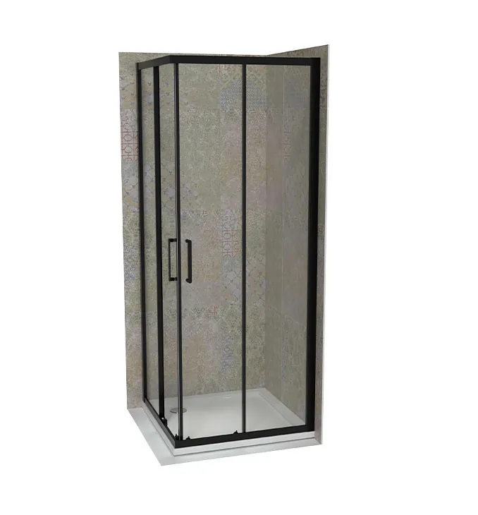 KABINA TUŠ KVADRATNA 80x80x195 ATLAS PRO KLIZNA VRATA CRNI OKVIR PROZIRNO STAKLO