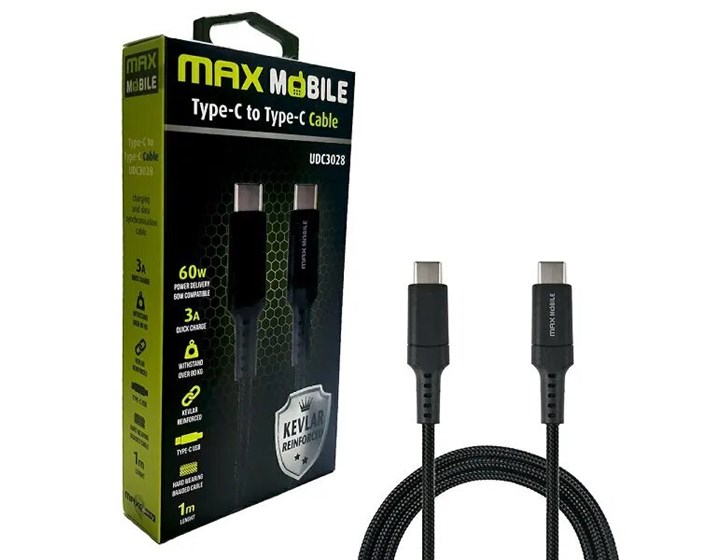 KABEL DATA MAXMOBILE TYPE C UDC3028 KEVLAR BLACK 3A 1m