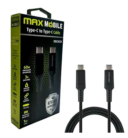 KABEL DATA MAXMOBILE TYPE C UDC3028 KEVLAR BLACK 3A 1m