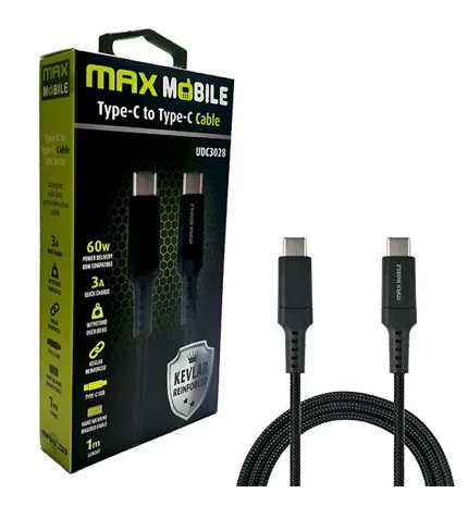 KABEL DATA MAXMOBILE TYPE C UDC3028 KEVLAR BLACK 3A 1m