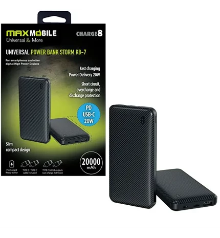 POWER BANK MAXMOBILE STORM K8-7 20000mAh 20W PD USB-C CRNI