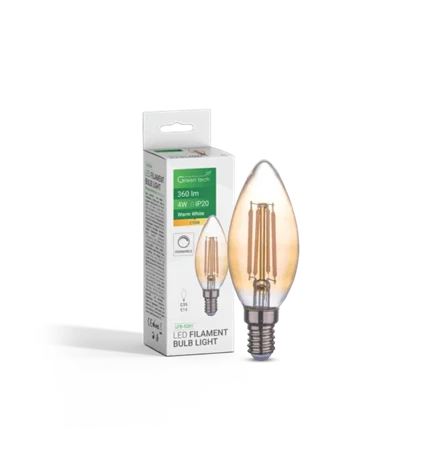 ŽARULJA LED FILAMENT GREEN TECH 4W, 2700K, E14, AC220V, C35, AMBER, DIMABILNA