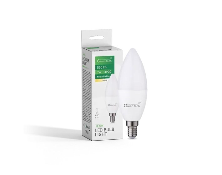 ŽARULJA LED GREEN TECH 7W, 4000K, E14, C37, IP20, SANAN CHIP