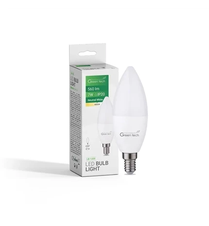 ŽARULJA LED GREEN TECH 7W, 4000K, E14, C37, IP20, SANAN CHIP