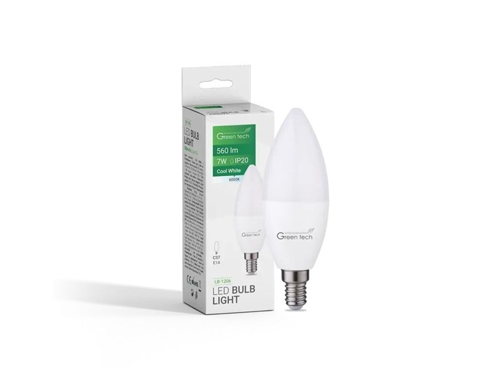 ŽARULJA LED GREEN TECH 7W, 6000K, E14, C37, IP20, SANAN CHIP