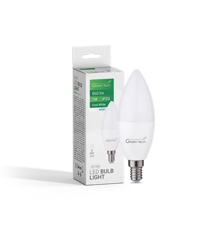 ŽARULJA LED GREEN TECH 7W, 6000K, E14, C37, IP20, SANAN CHIP