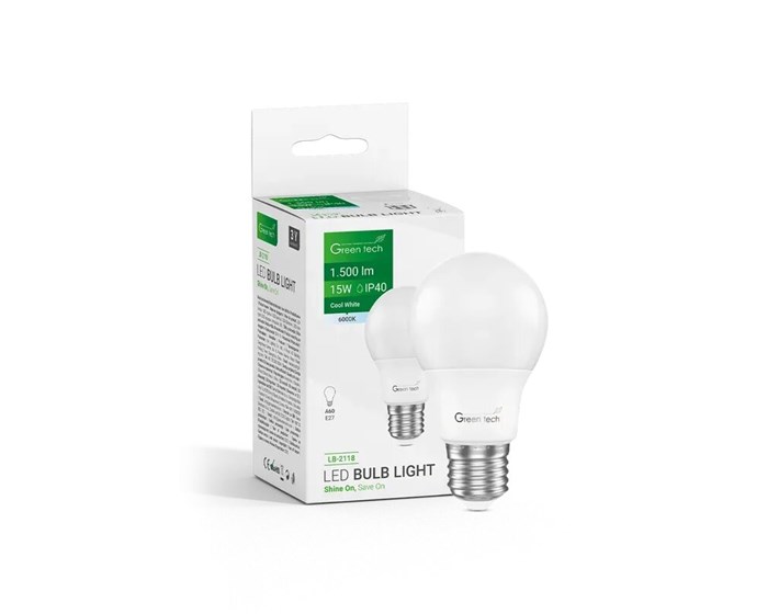 ŽARULJA LED GREEN TECH 15W, 6000K, E27, A60, FLUX: 1500 LM, IP40, EPISTAR CHIP