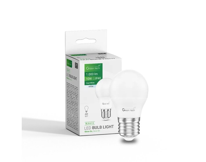 ŽARULJA LED GREEN TECH 10W, 6000K, E27, A60, FLUX: 1000 LM, IP40, EPISTAR CHIP