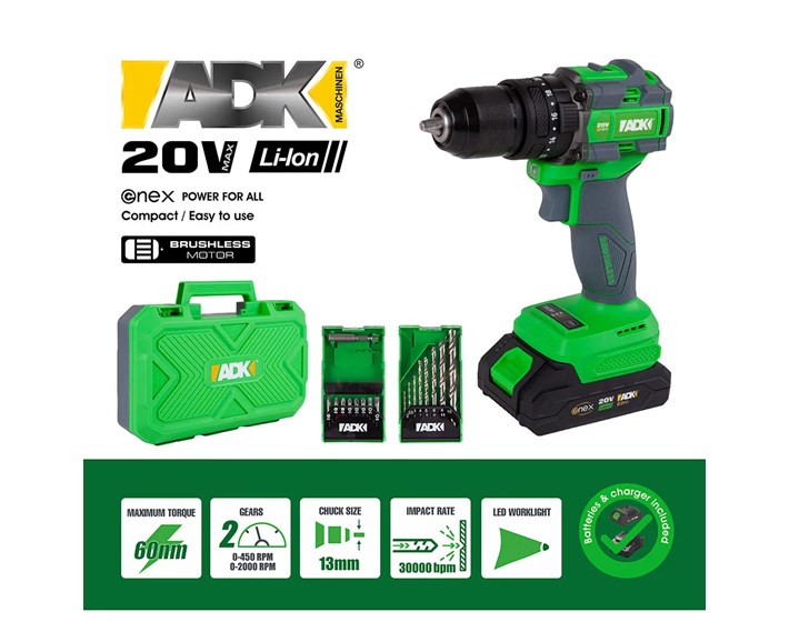 BUŠILICA UDARNA AKU SF4E104 ADK ENEX 20 V BL SET