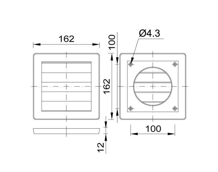 ODZRAČNIK PREKLOPNI 150x150 mm