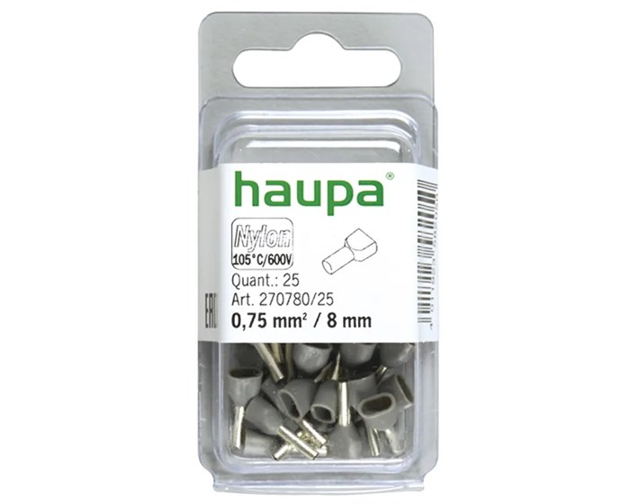 TULJAK IZOLIRANI DUPLI 0,75/8 SIVI pak.25/1