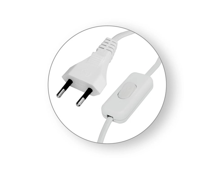 KABEL PRIKLJUČNI S EURO UTIKAČEM I SKLOPKOM 2m, 2x0,75mm2, 2,5A, 250V, BIJELI
