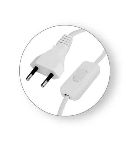 KABEL PRIKLJUČNI S EURO UTIKAČEM I SKLOPKOM 2m, 2x0,75mm2, 2,5A, 250V, BIJELI