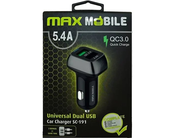 AUTO ADAPTER USB DUP SC-191 QC 3.0 QUICK CHARGE 5.4A crno-sivi