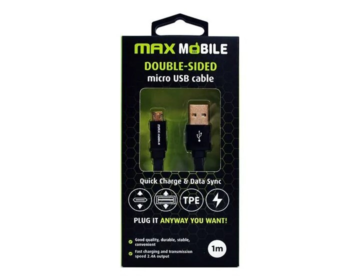 KABEL DATA MICRO USB DOUBLE SIDED FLAT 1m CRNI