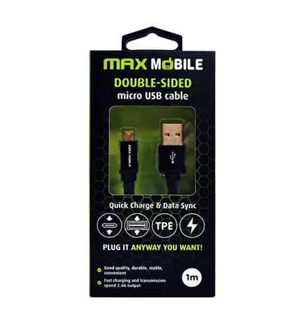 KABEL DATA MICRO USB DOUBLE SIDED FLAT 1m CRNI