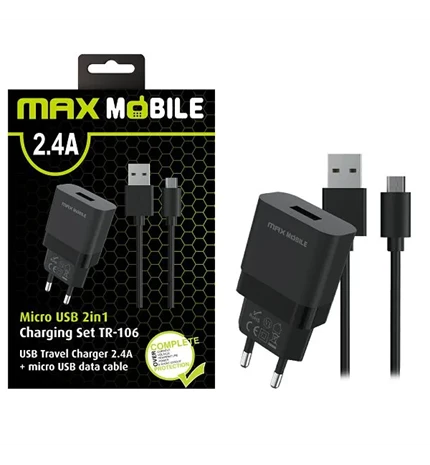 PUNJAČ MOBITELA KUĆNI SET 2u1 USB + MICRO DATA KABEL 2.1A
